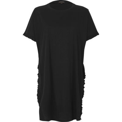 Black frill longline T-shirt